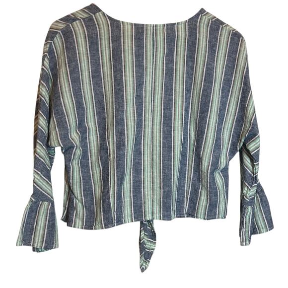 For Cynthia Women Crop Top PL Colorful Striped Tie Front Coastal Beachy Summer - Picture 3 of 9